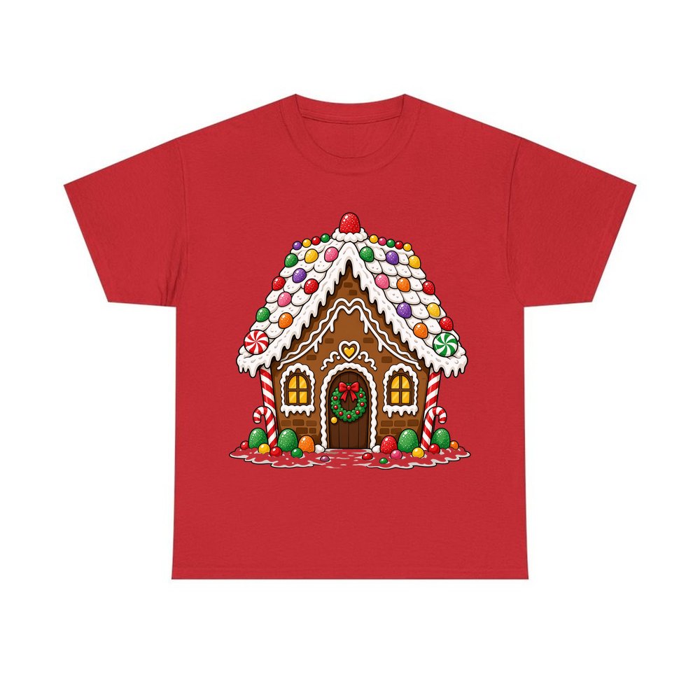 Candy Gingerbread House personalised Christmas T-shirt in red