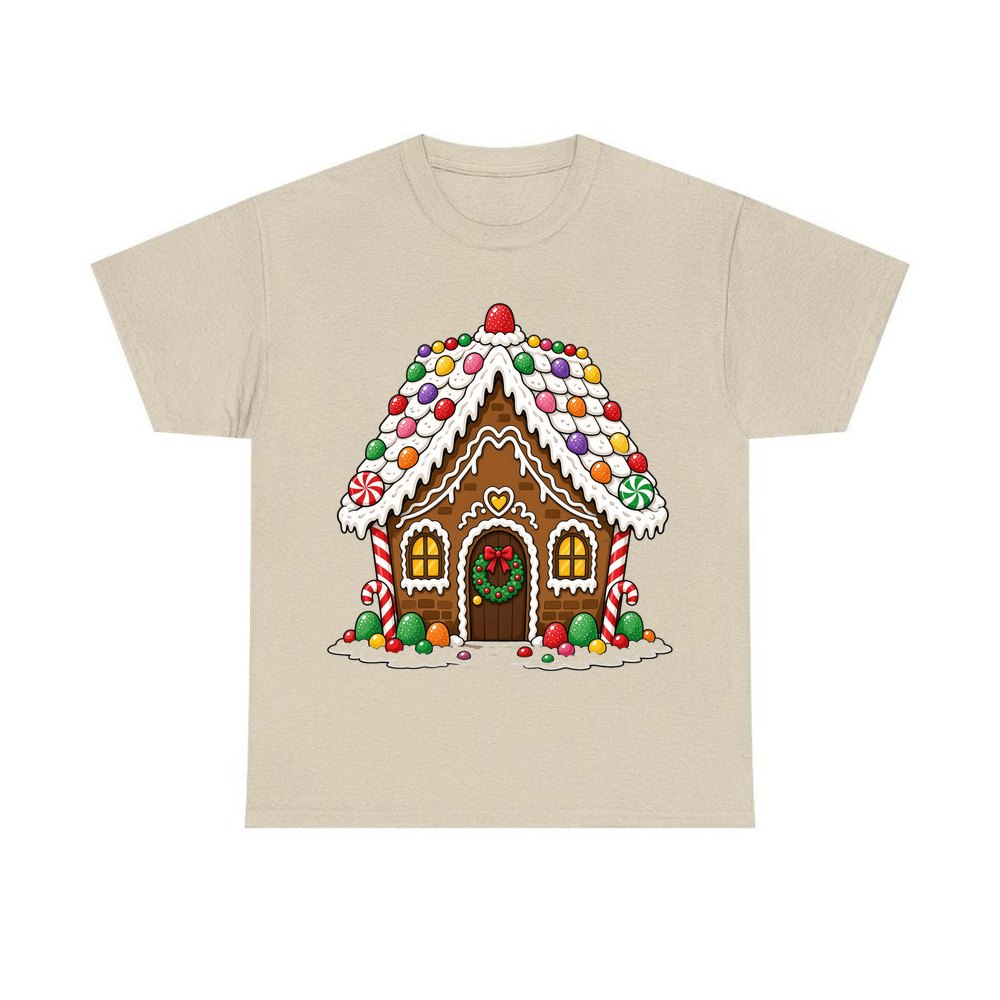 Candy Gingerbread House personalised Christmas T-shirt in sand