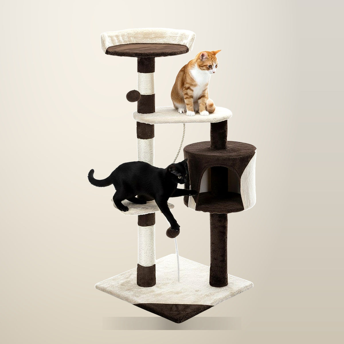 CARLA HOME 140 cm Cat Tree with Plush Perch, Beige, on a plain cream background