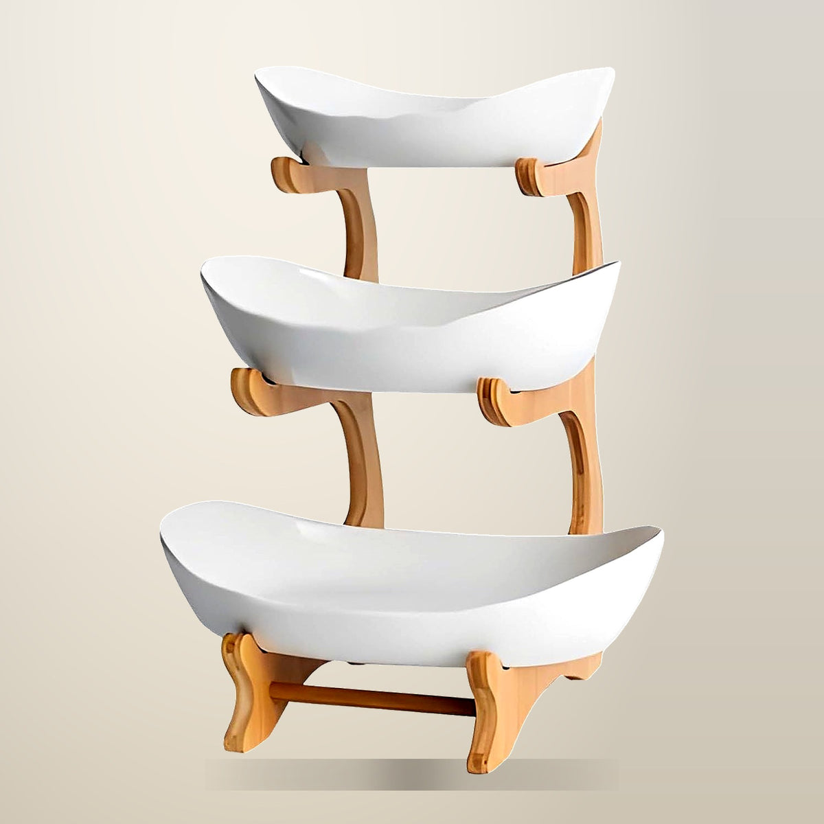CARLA HOME 3-Tier Fruit Bowl with Bamboo Stand, on a plain cream background