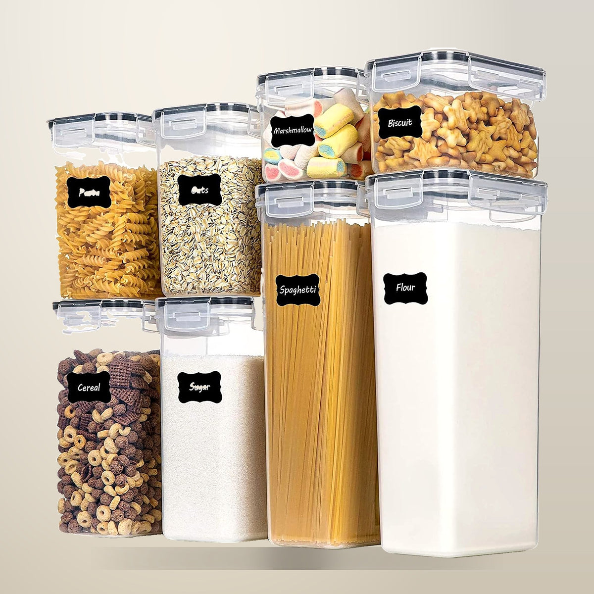 CARLA HOME Airtight Food Storage Set, 8 Piece, on a plain cream background