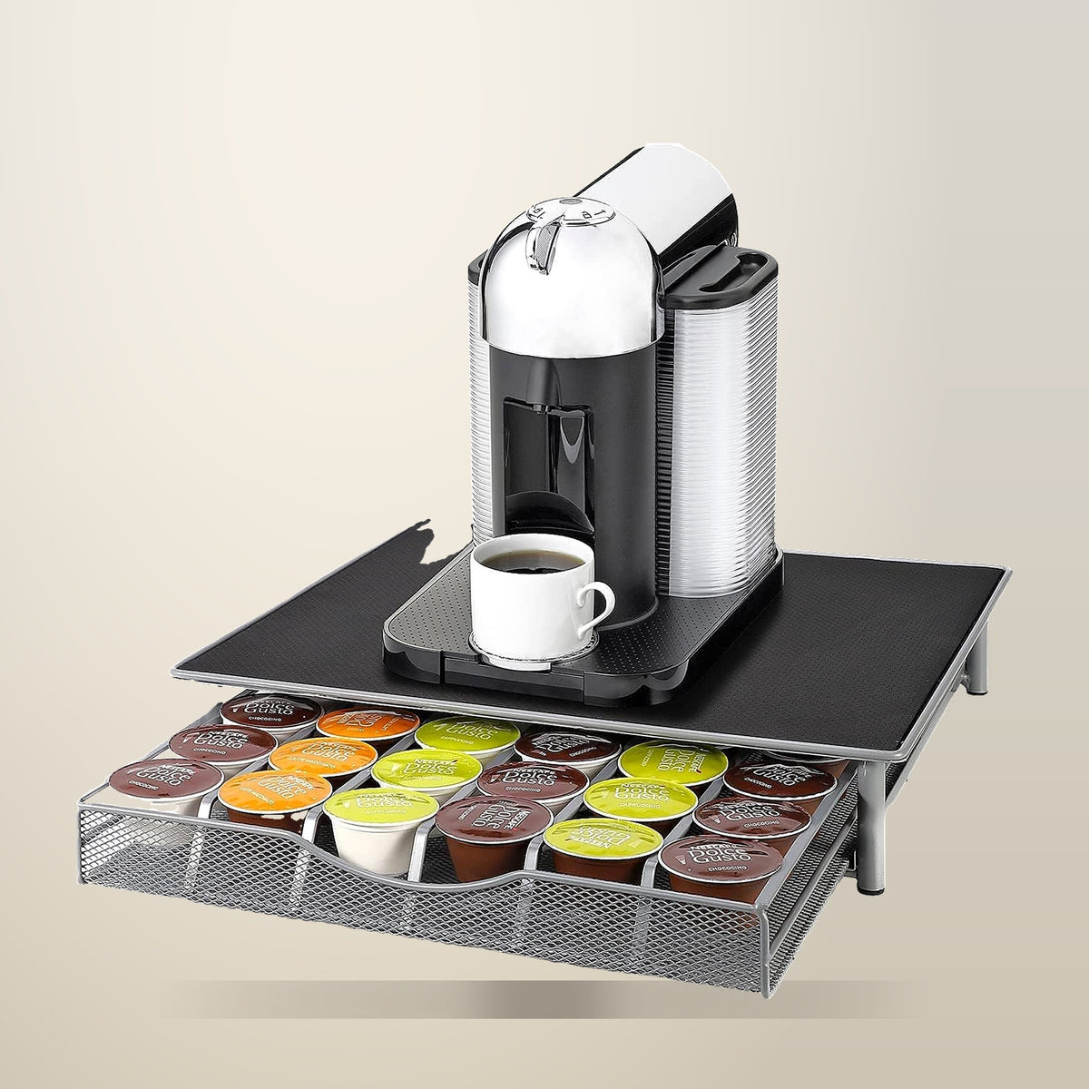 CARLA HOME Coffee Pod Drawer, Holds 36 Pods, on a plain cream background