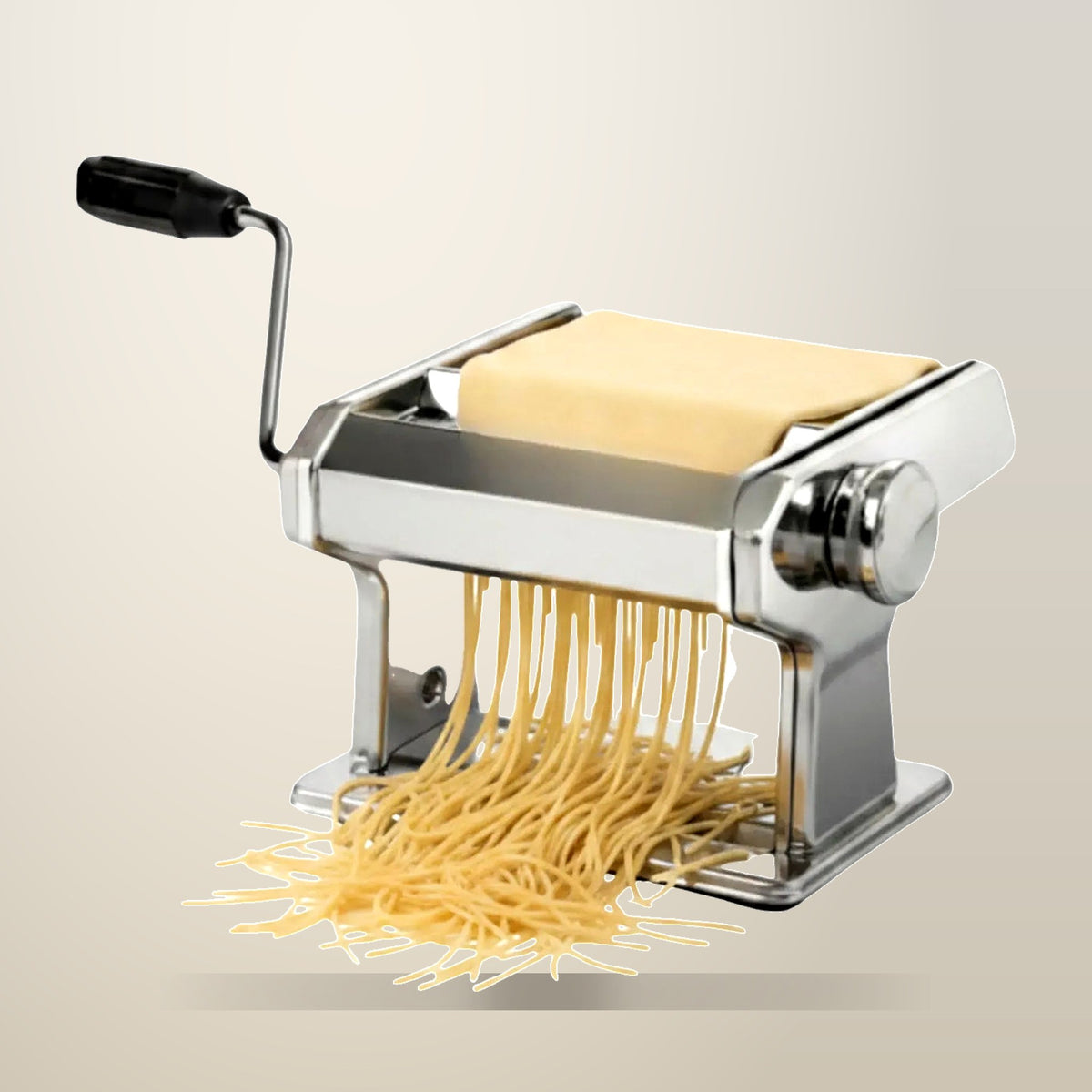CARLA HOME Hand Crank Pasta Maker, Grey, on a plain cream background