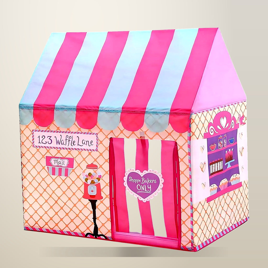 CARLA HOME Kids Ice Cream Bakery Play Tent, Pink, on a plain cream background