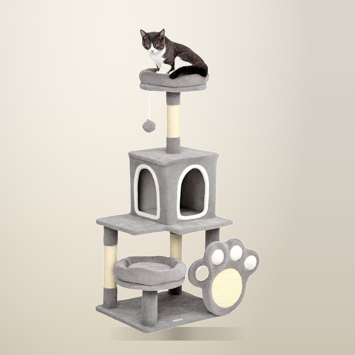 CARLA HOME Large Cat Tree Tower, 110 cm, on a plain cream background