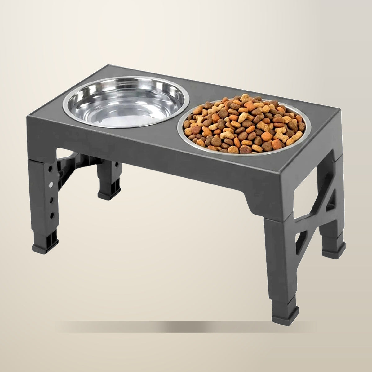 CARLA HOME Raised Dog Bowl Stand, 4 Heights, on a plain cream background