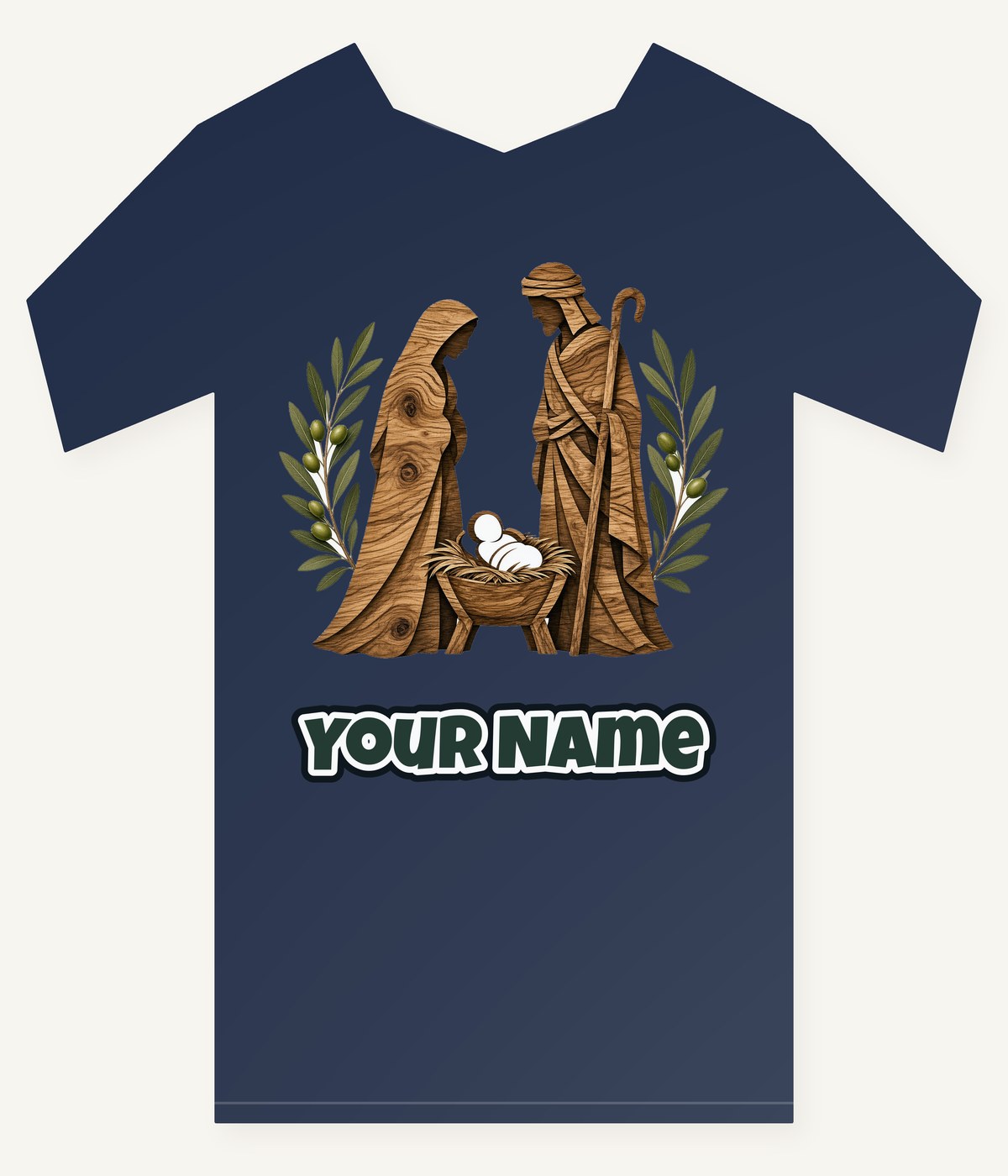 Carved Wooden Nativity Scene Personalised Kids Tee and Baby Bodysuit