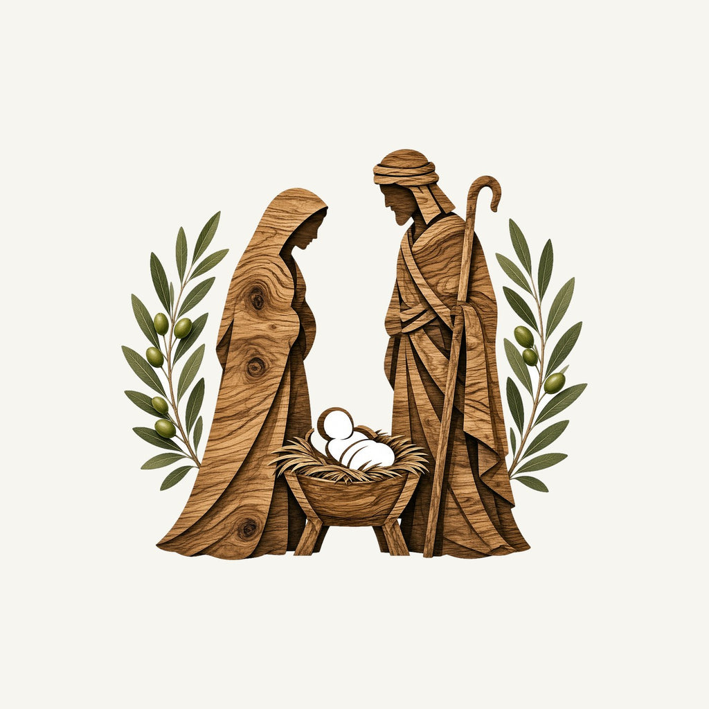 Carved Wooden Nativity Scene Personalised Kids Tee and Baby Bodysuit