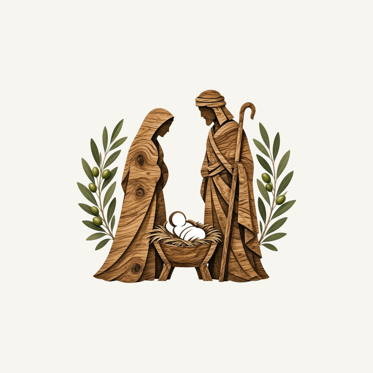 Carved Wooden Nativity Scene Personalised Christmas Mug