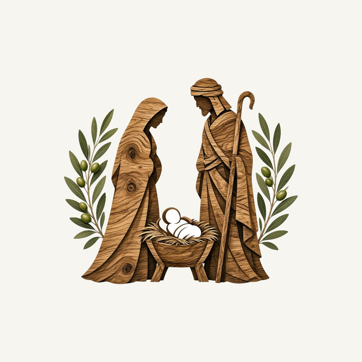 Carved Wooden Nativity Scene Personalised Christmas T-Shirt and Hoodie