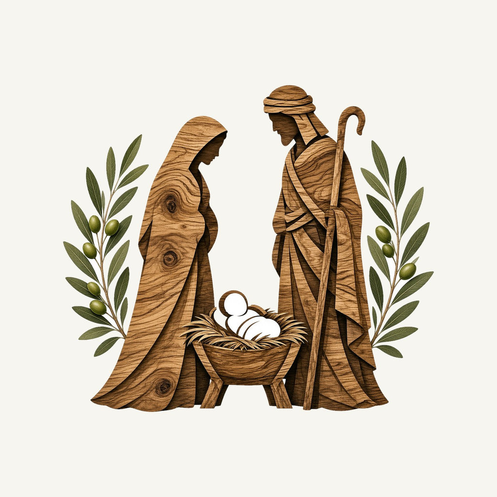 Carved Wooden Nativity Scene Personalised Santa Sack