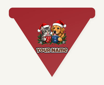 Cat And Dog With Mugs Personalised Christmas Pet Bandana, Cat or Dog
