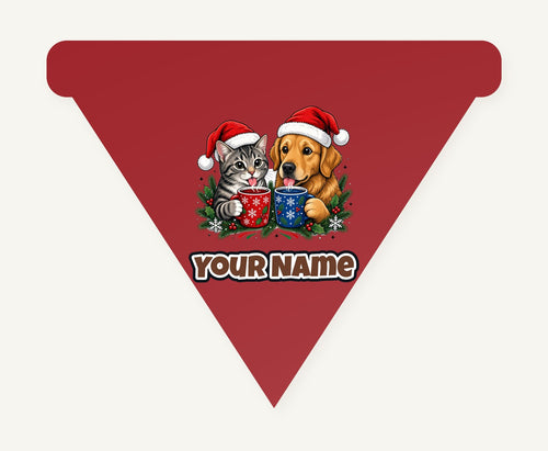 Cat And Dog With Mugs Personalised Christmas Dog Bandana