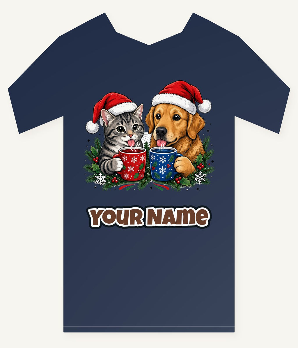 Cat And Dog With Mugs Personalised Kids Tee and Baby Bodysuit