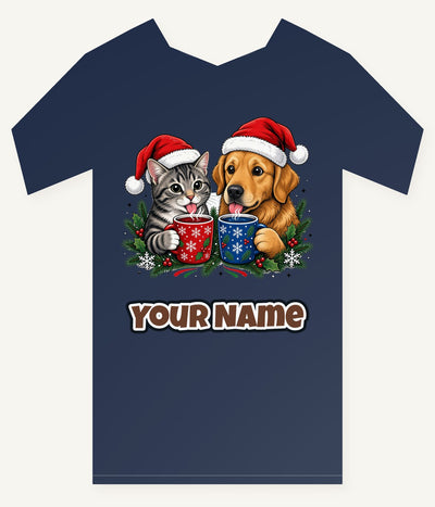 Cat And Dog With Mugs Personalised Kids Tee and Baby Bodysuit