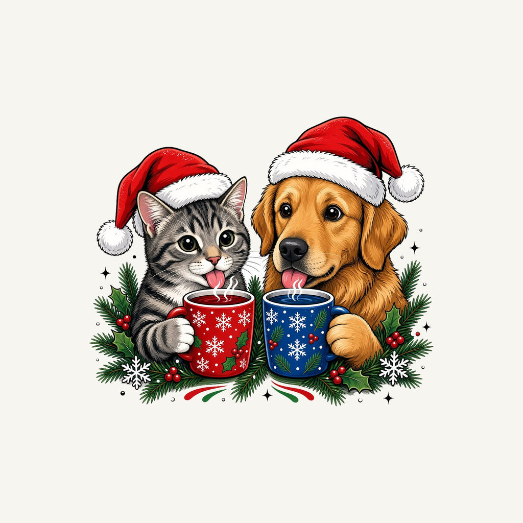 Cat And Dog With Mugs Personalised Kids Tee and Baby Bodysuit