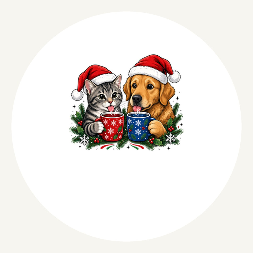 Cat And Dog With Mugs Personalised Pewter Christmas Ornament