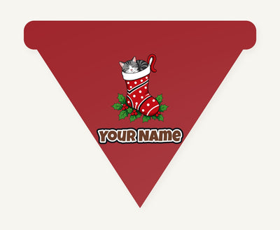 Cat Asleep in Stocking Personalised Christmas Pet Bandana, Cat or Dog
