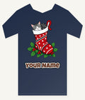 Cat Asleep in Stocking Personalised Kids Tee and Baby Bodysuit