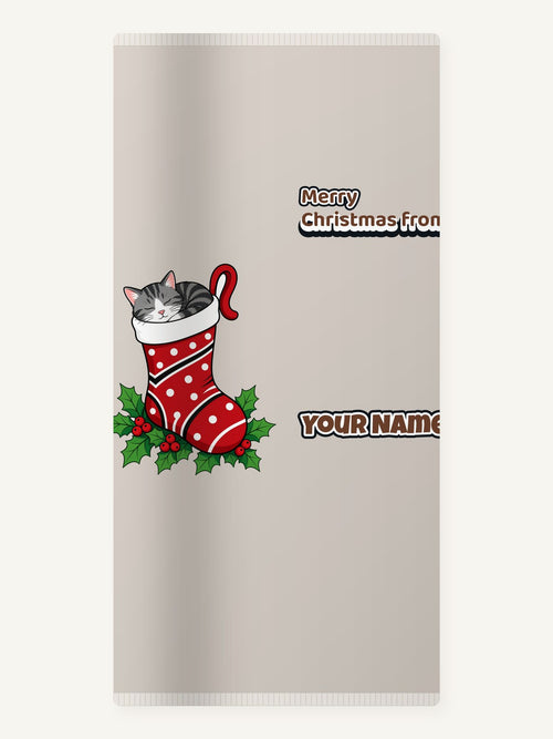 Cat Asleep in Stocking Personalised Beach Towel
