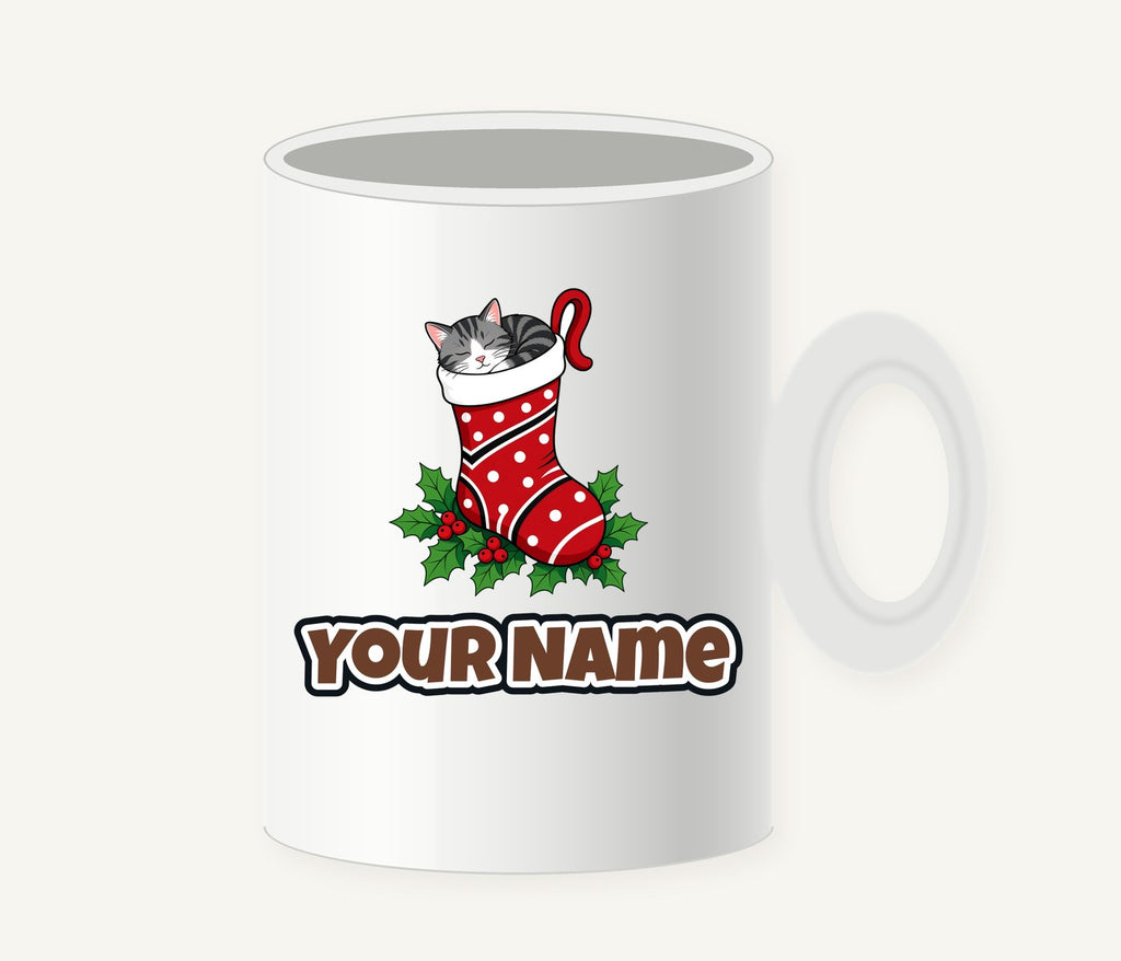 Cat Asleep in Stocking Personalised Christmas Mug