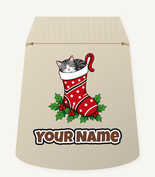 Cat Asleep in Stocking Personalised Santa Sack