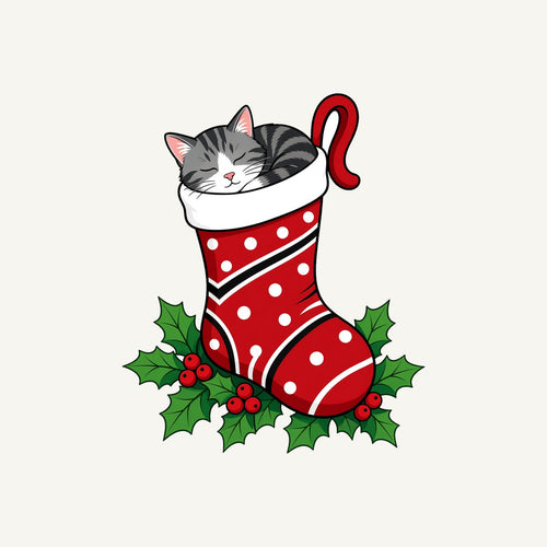 Cat Asleep in Stocking Personalised Santa Sack