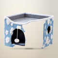 Foldable Two Tier Cat Bed with Scratching Panel, 41 cm, Blue, on a plain cream background