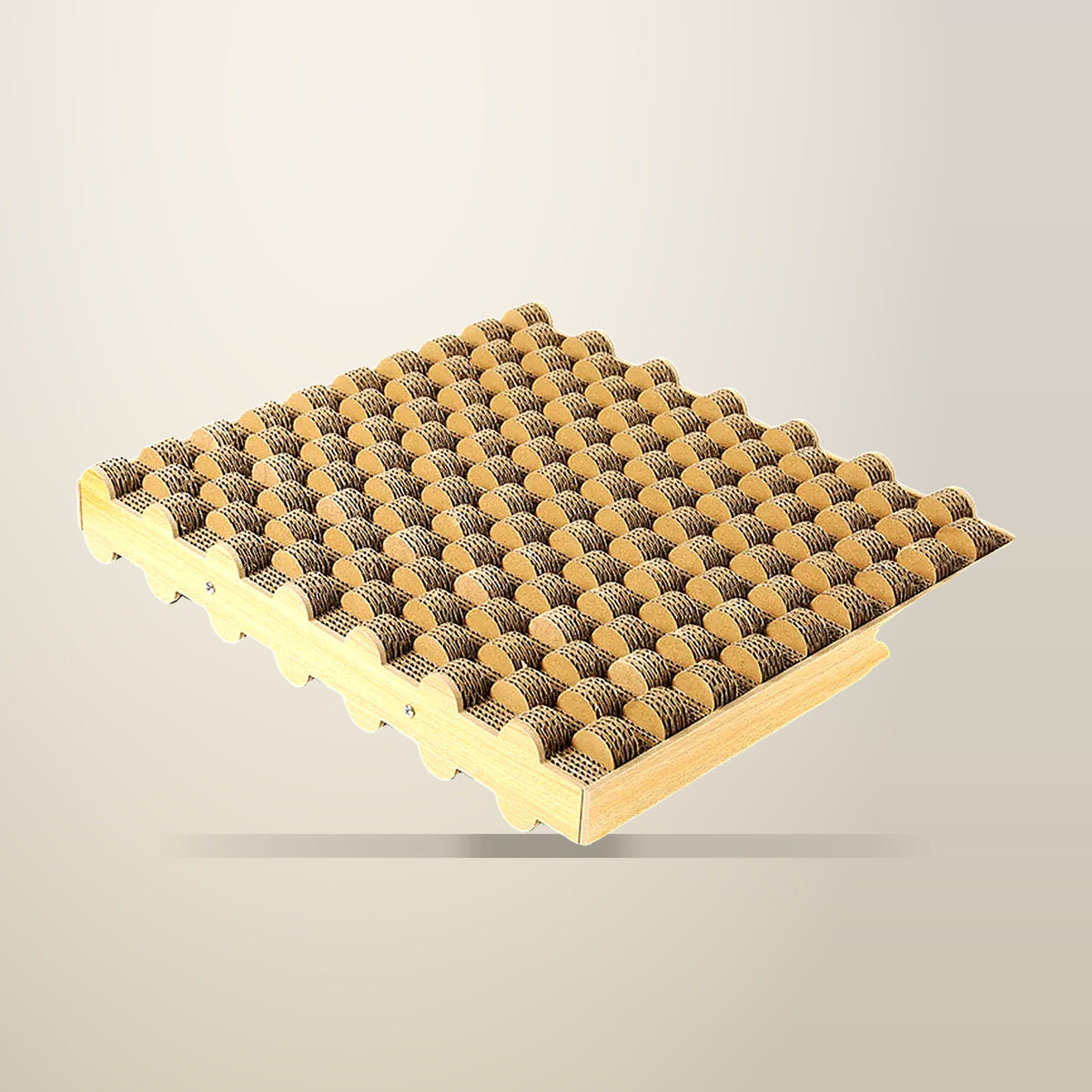 Corrugated Cardboard Cat Scratching Board, 39 x 43 cm, on a plain cream background