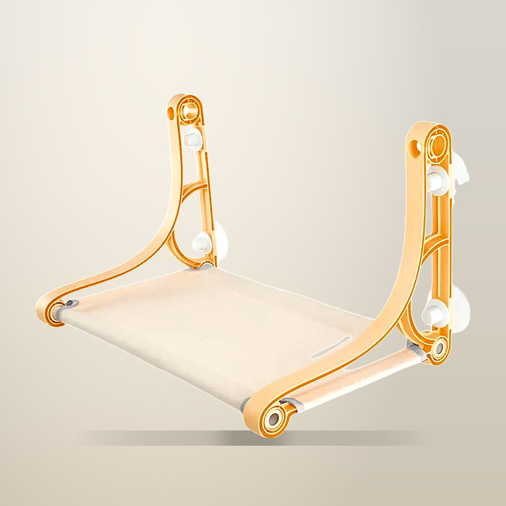 Window Mounted Cat Hammock with Suction Cups, 55 cm, Yellow, on a plain cream background