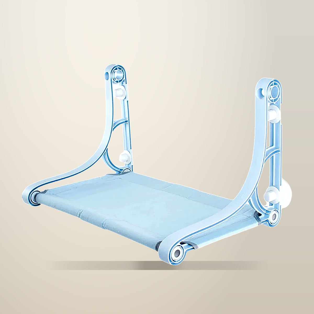 Wall Mounted Cat Hammock with Suction Cups, 55 cm, Blue, on a plain cream background