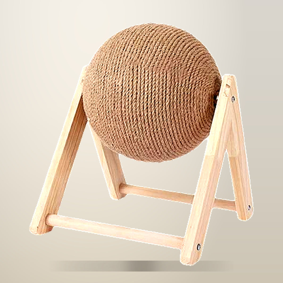 Sisal Ball Cat Scratcher on Wood Base, on a plain cream background