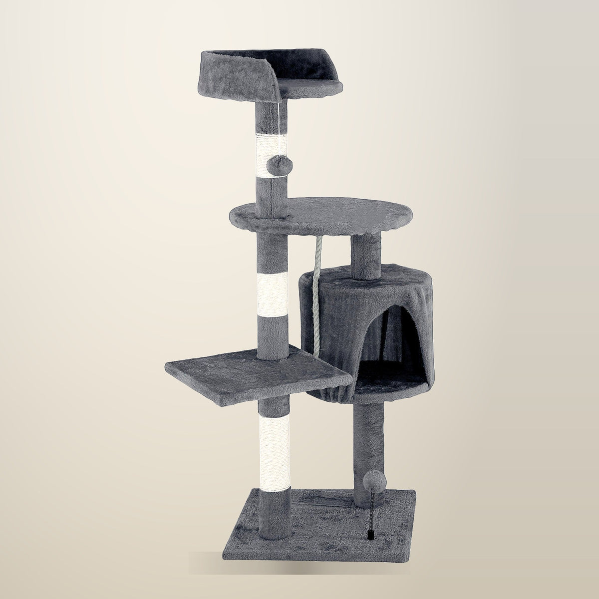 GENUX Cat Tower Scratching Post, Dark Grey, 112 cm, on a plain cream background