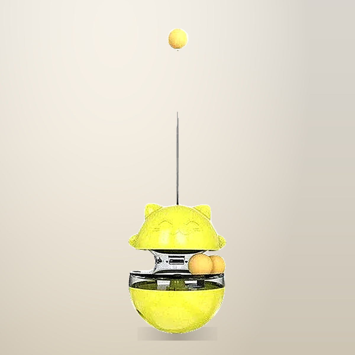 Cat Treat Dispenser Ball with Adjustable Holes, on a plain cream background