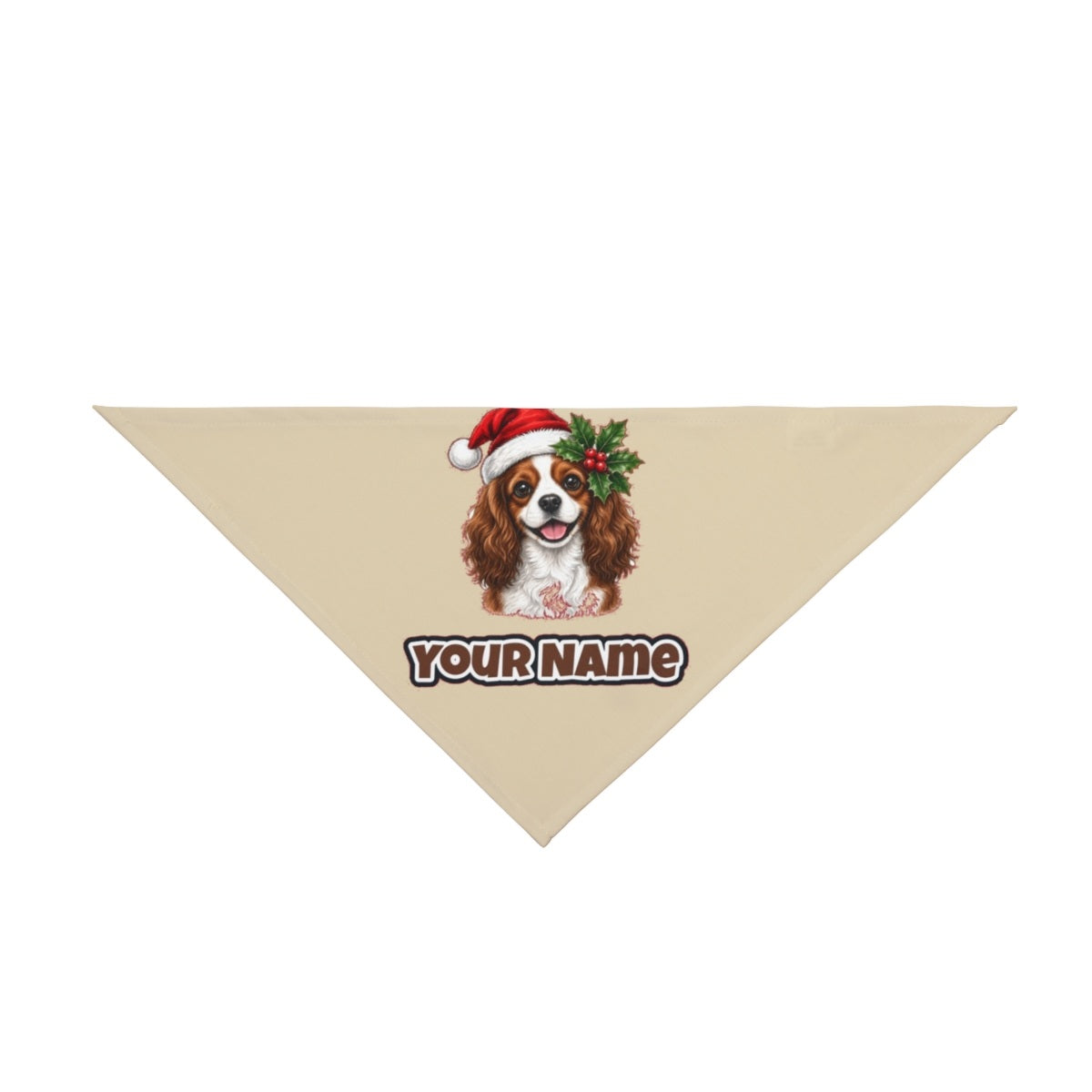 Cavalier King Charles Spaniel personalised Christmas pet bandana in beige, tie-on style