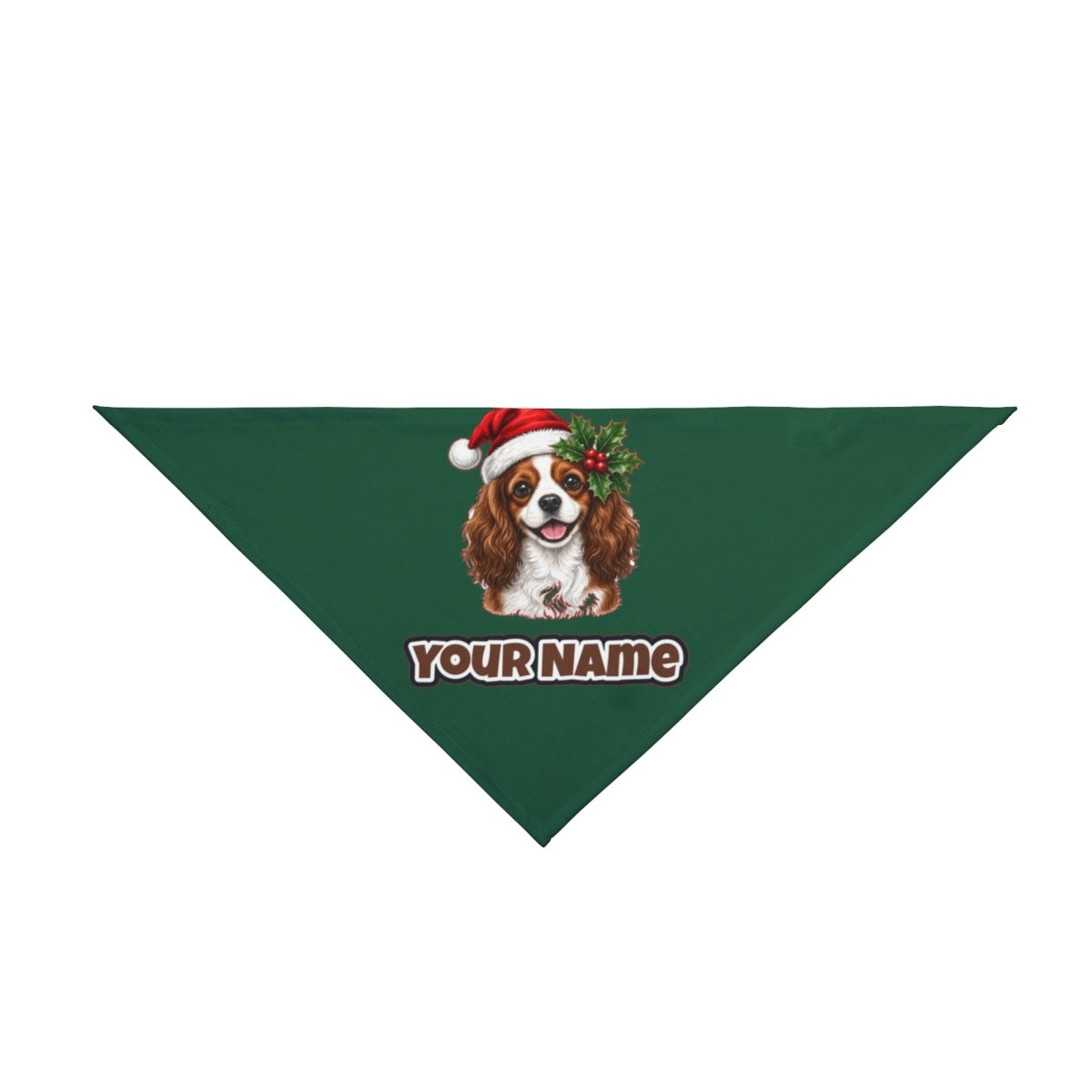 Cavalier King Charles Spaniel personalised Christmas pet bandana in green, tie-on style