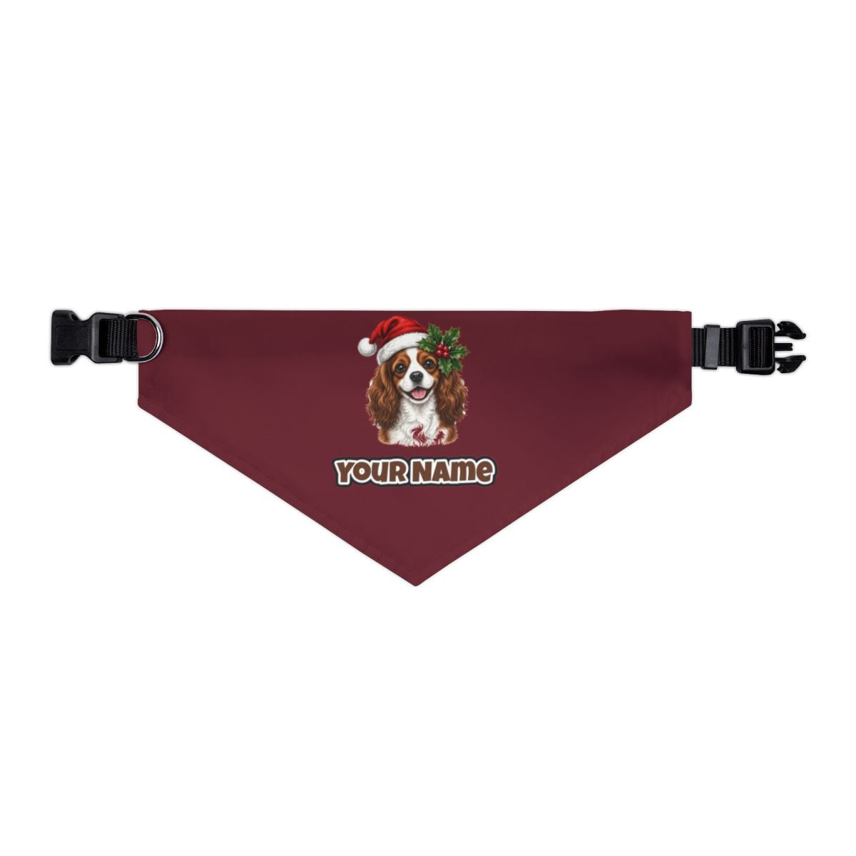 Cavalier King Charles Spaniel personalised Christmas pet bandana in maroon, collar with buckle