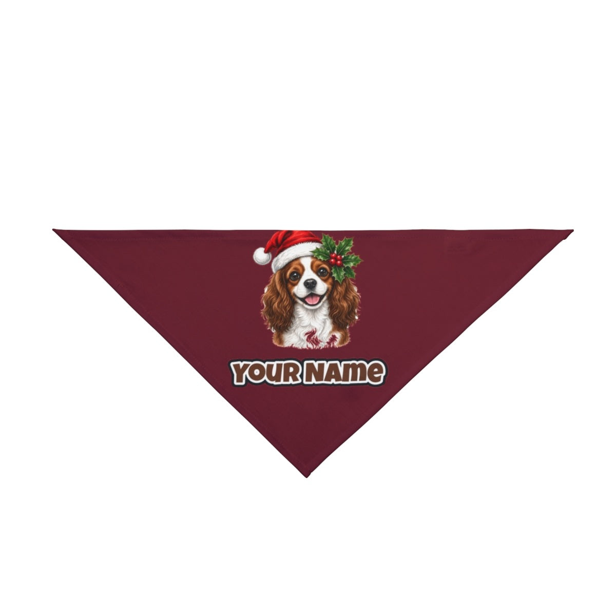Cavalier King Charles Spaniel personalised Christmas pet bandana in maroon, tie-on style