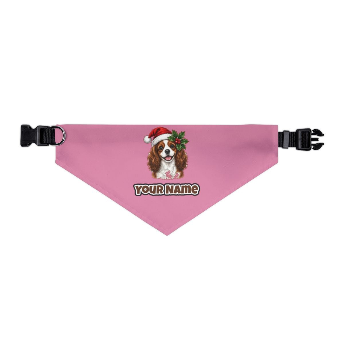 Cavalier King Charles Spaniel personalised Christmas pet bandana in pink, collar with buckle