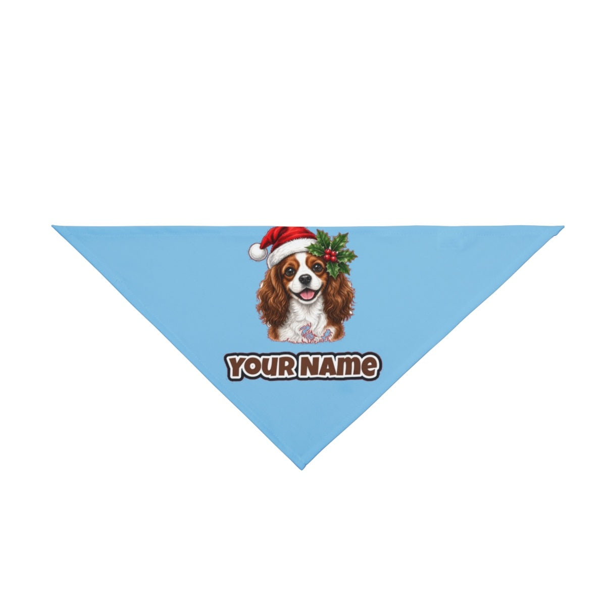 Cavalier King Charles Spaniel personalised Christmas pet bandana in sky blue, tie-on style