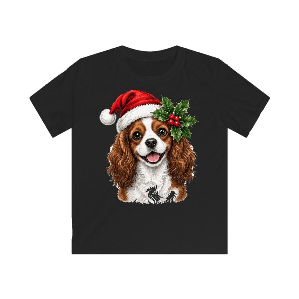 Cavalier King Charles Spaniel personalised kids Christmas tee in black