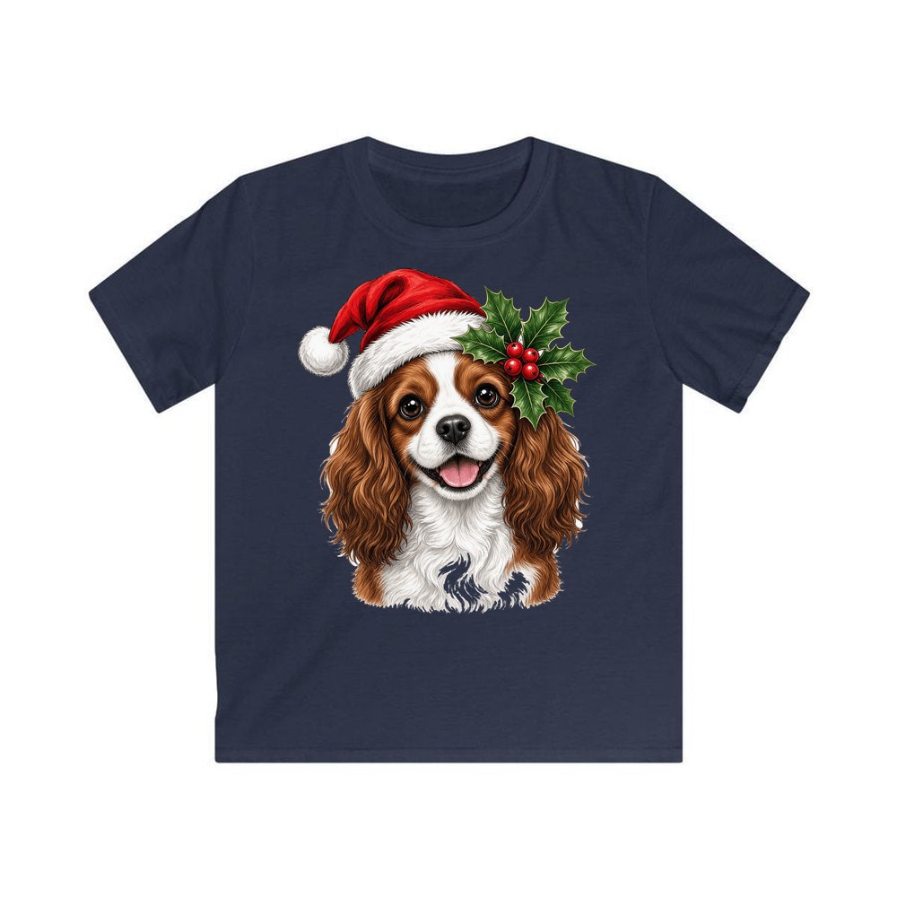 Cavalier King Charles Spaniel personalised kids Christmas tee in navy