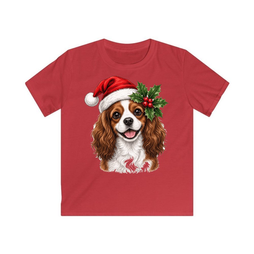 Cavalier King Charles Spaniel personalised kids Christmas tee in red