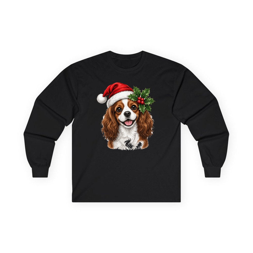 Cavalier King Charles Spaniel personalised long sleeve Christmas T-shirt in black