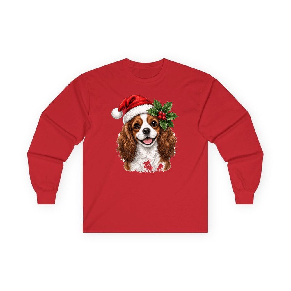 Cavalier King Charles Spaniel personalised long sleeve Christmas T-shirt in red