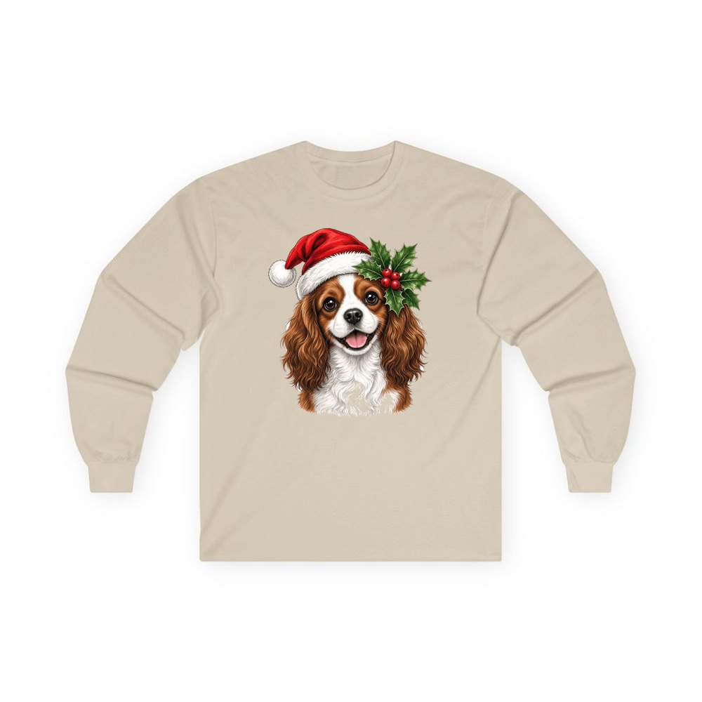 Cavalier King Charles Spaniel personalised long sleeve Christmas T-shirt in sand