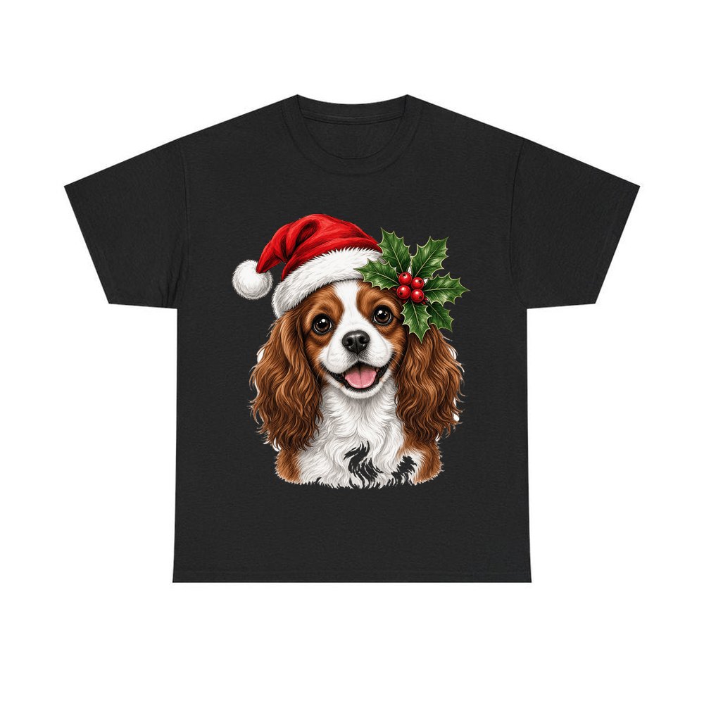 Cavalier King Charles Spaniel personalised Christmas T-shirt in black