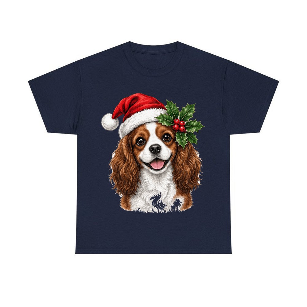 Cavalier King Charles Spaniel personalised Christmas T-shirt in navy