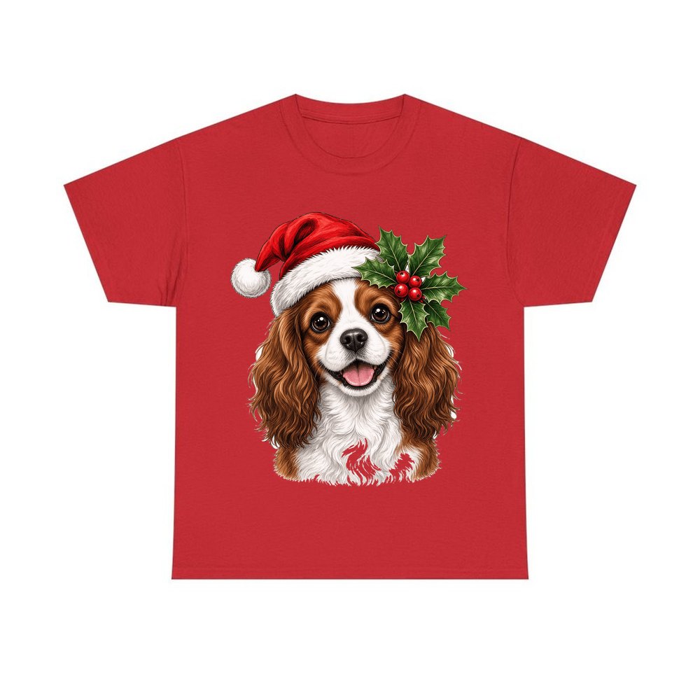 Cavalier King Charles Spaniel personalised Christmas T-shirt in red