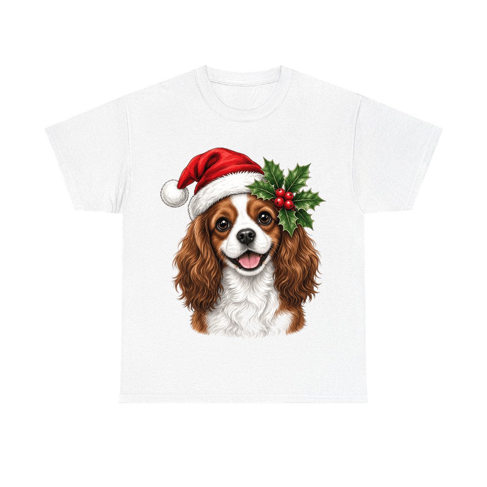 Cavalier King Charles Spaniel personalised Christmas T-shirt in white